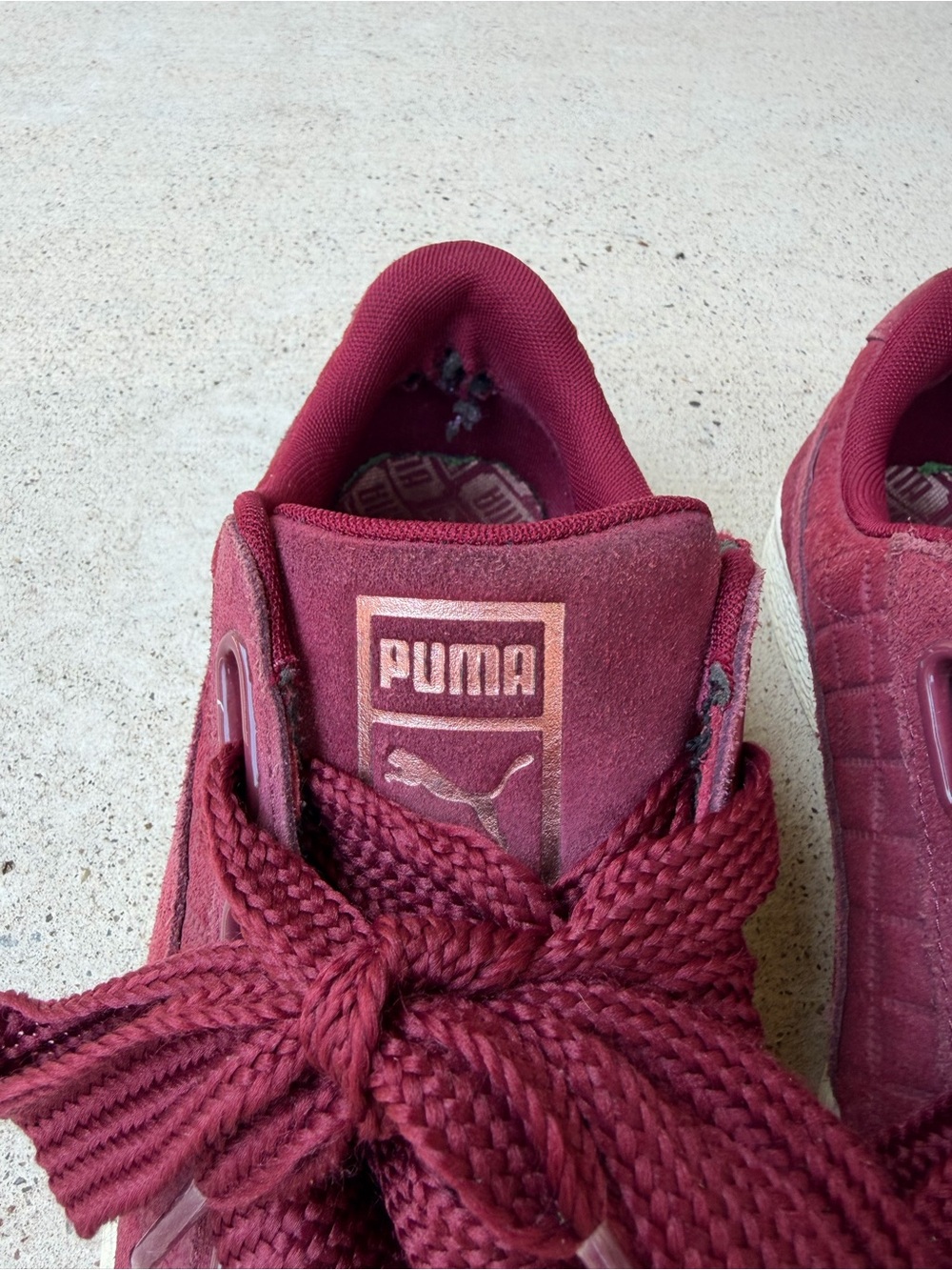 Puma Suede Heart Quilted Burgundy Ribbon Lace Sneakers Womens Size 10 - Picture 3 of 11
